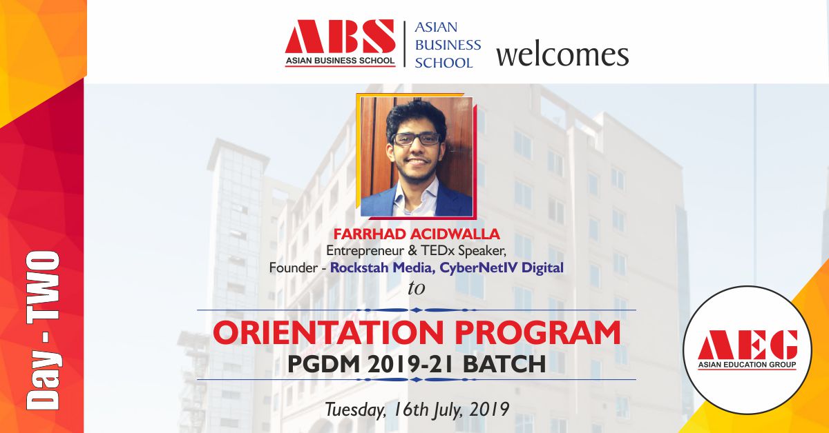 Mr. Farrhad Acidwalla to deliver a Guest Lecture under the LEAD Lecture Series at ABS PGDM Orientation Program 2019!