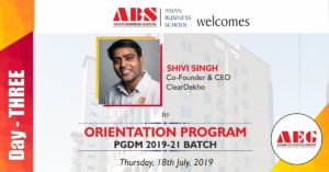 Mr. Shivi Singh, Founder & CEO - ClearDekho to deliver a Guest Lecture under the LEAD Lecture Series at ABS PGDM Orientation Program 2019!